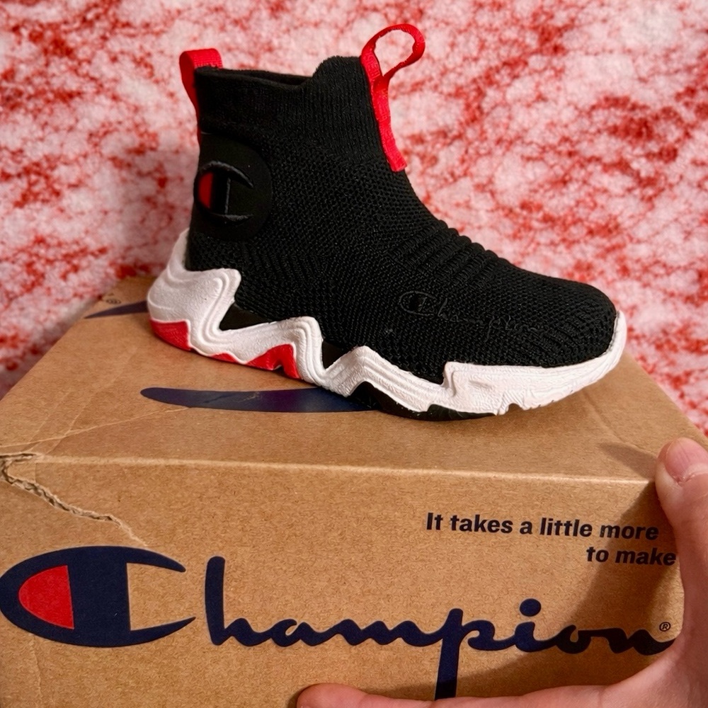 Champion Black and Red Knit Slip-On Athletic Sneakers